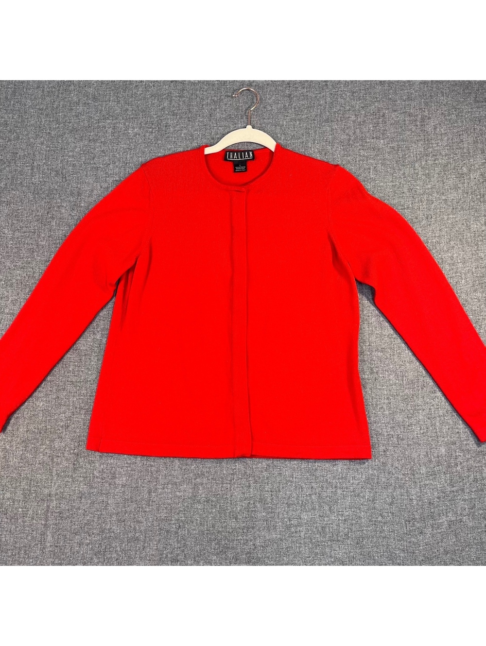 Vintage Thalian Red Cardigan Sweater Extra Fine Merino Wool, made in Italy, L